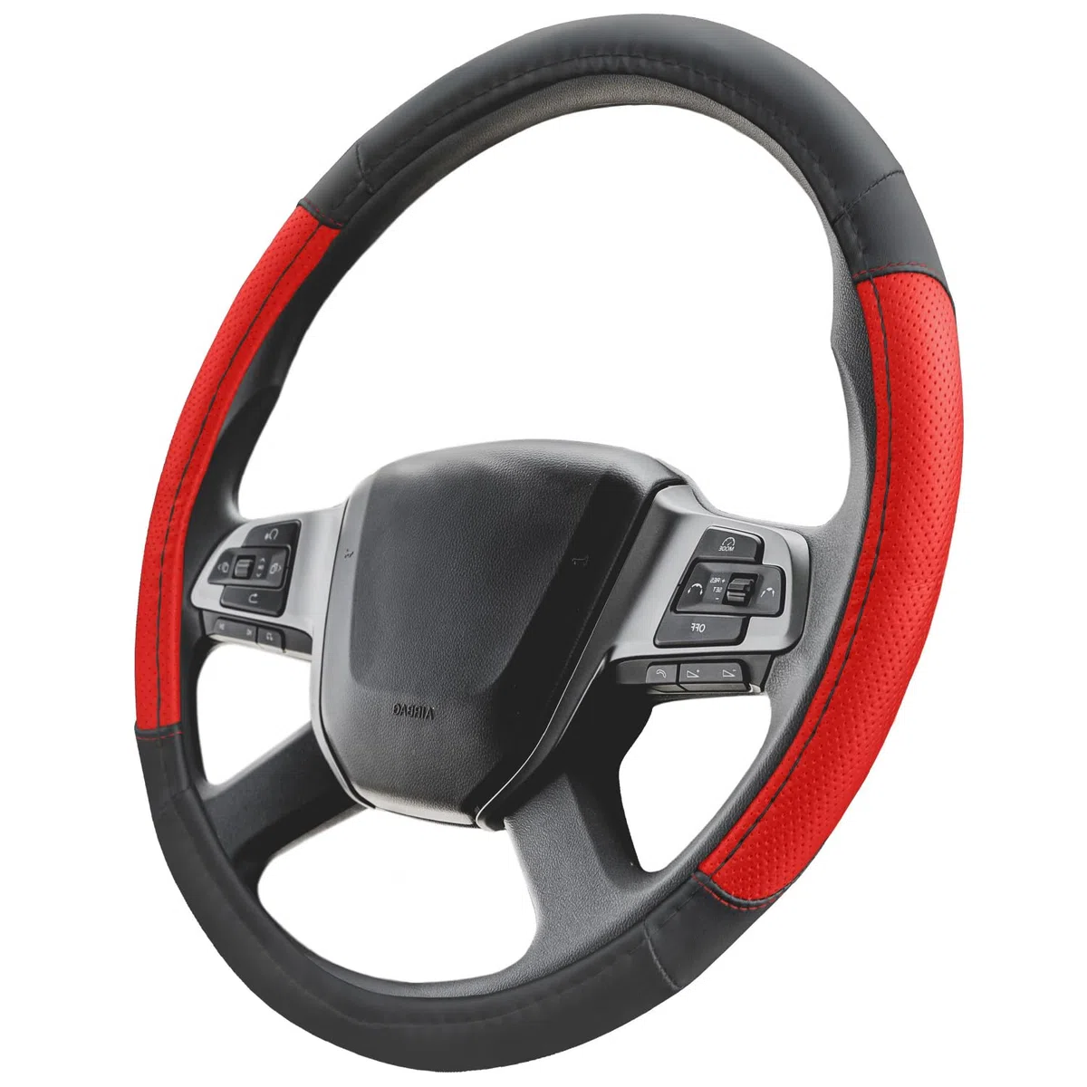 Upgrade4cars Funda Volante Camion 44-46 cm Universal Negro Rojo Poli-Piel | Cubre Furgoneta Accesorios Coche Interior Decoracion Cubierta | Ideas Regalos
