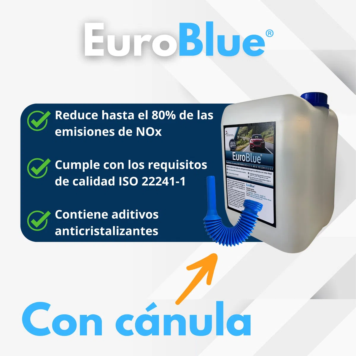 Proquimar EuroBlue | Adblue con Aditivo Anticristalizante – Solución Urea 32,5% para Diésel SCR – con Cánula– Alta Pureza ISO 22241 – Varios Formatos (10 litros)