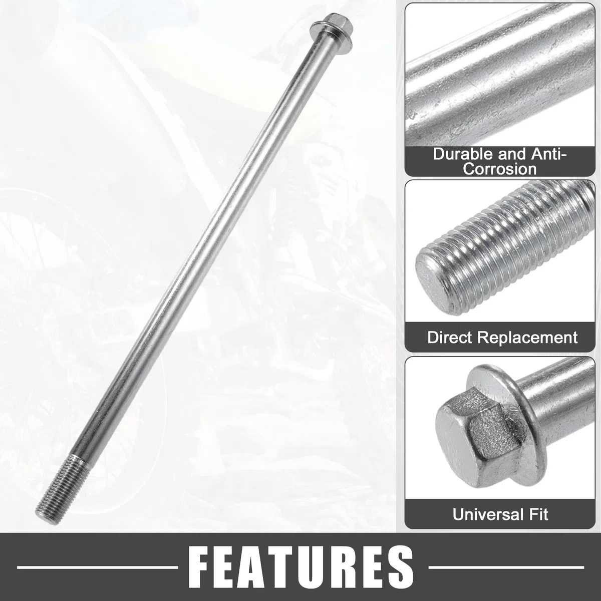 A ABSOPRO Eje delantero Trasero con Buje y Tornillo M12 270mm para Moto de Cross, Scooter, ATV, Rueda de Eje de Acero Aleado Tono Plateado