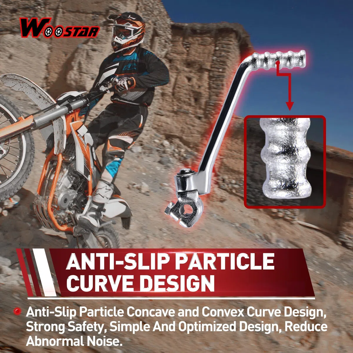 WOOSTAR Palanca de Pedal Moto 15mm Ajustable Reemplazo para 50cc 70cc 90cc 110cc 125cc 150cc Pit Bike Dirt Bike Plata