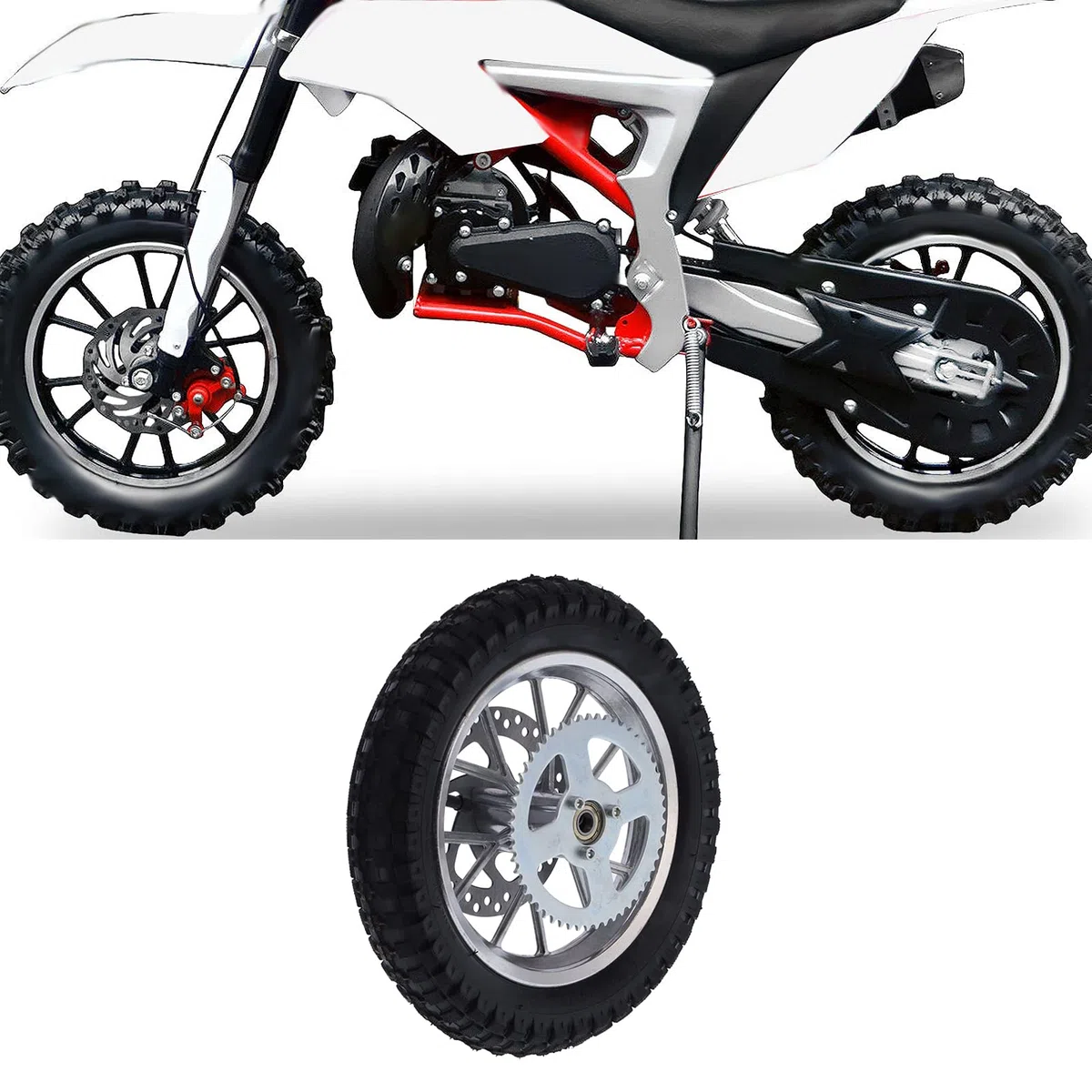 Focket Llanta Trasera de 12,5 X 2,75 Pulgadas con Conjunto de Rodamientos de 0.472 in, Rueda Trasera para Mini Moto de Cross de 47 y 49 de 2 Tiempos, Rotor de Disco de Freno de Neum (A (Plata))