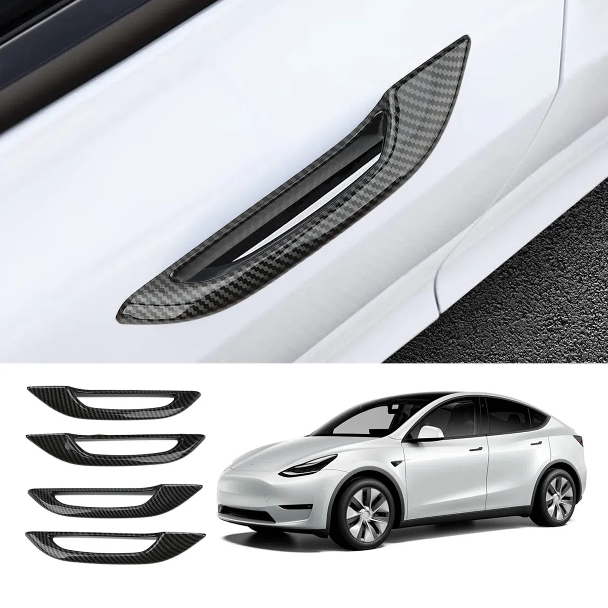 Cubierta de Protección de la Manija de la Puerta del Coche, Estilo de Fibra de Carbono Anticongelante de 4 Unidades para Tesla Model 3 Y