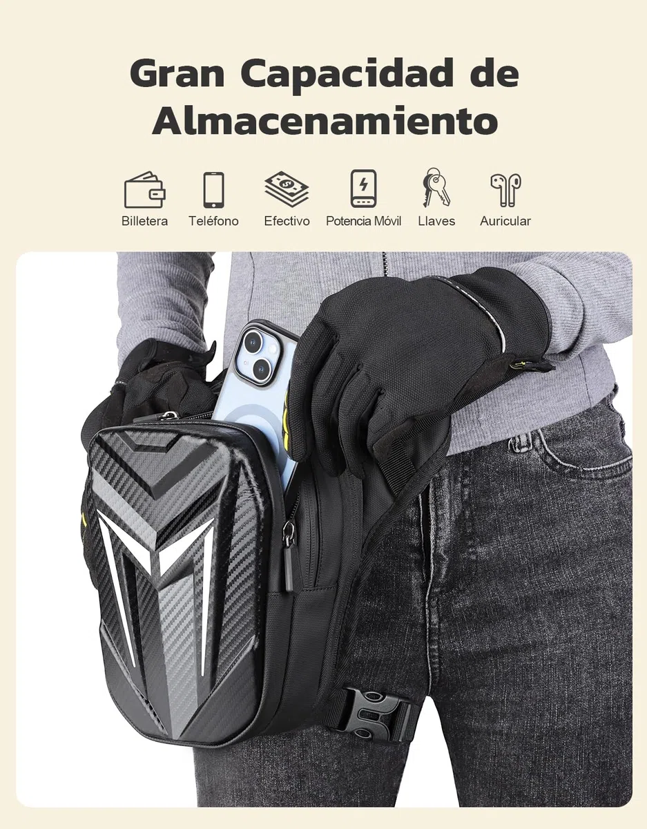 Mohard Pernera Moto con Correas, Bolsa Pierna Moto para Hombres y Mujeres, [Ampliable 40%] Duradero EVA Riñonera Moto con Reflector & Toma Auriculares para Ciclismo Senderismo Camping Escalada