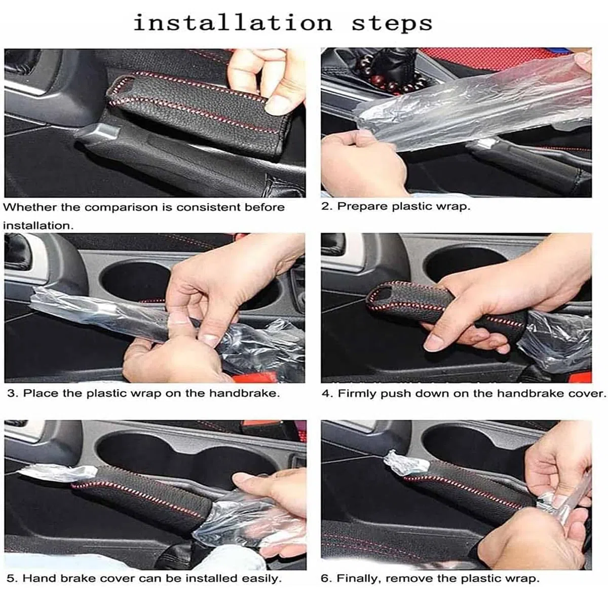 NALSA Cubierta Freno Mano para Coche para Seat Arona KJ 2018-2024, Cuero Funda del Freno De Man EmpuñAdura Funda Antideslizante Protectora Interior Accesorios,A/Black-Red Line