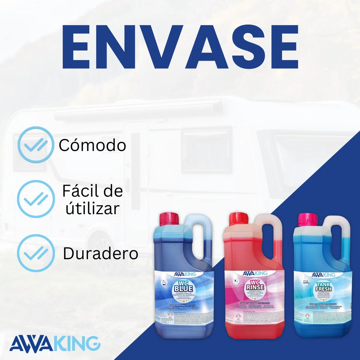 PLANTAWA Liquido WC Quimico Caravana WC Blue 2L + Rinse 2L + Fresh 2L,Liquido Autocaravanas Aguas Negras + Taza WC Cisterna + Aguas Grises,Depósito Residuos Autocaravanas, Líquido Potty