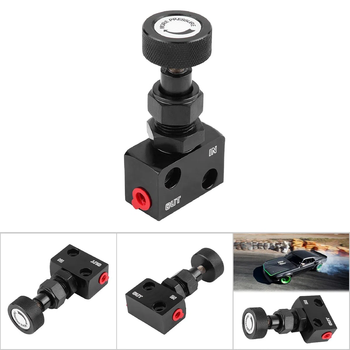 EBTOOLS Válvula de control de escape Válvula de distribución de frenos Válvula de cierre de frenos de aluminio Universal Motorsport Regulador de presión(Negro)