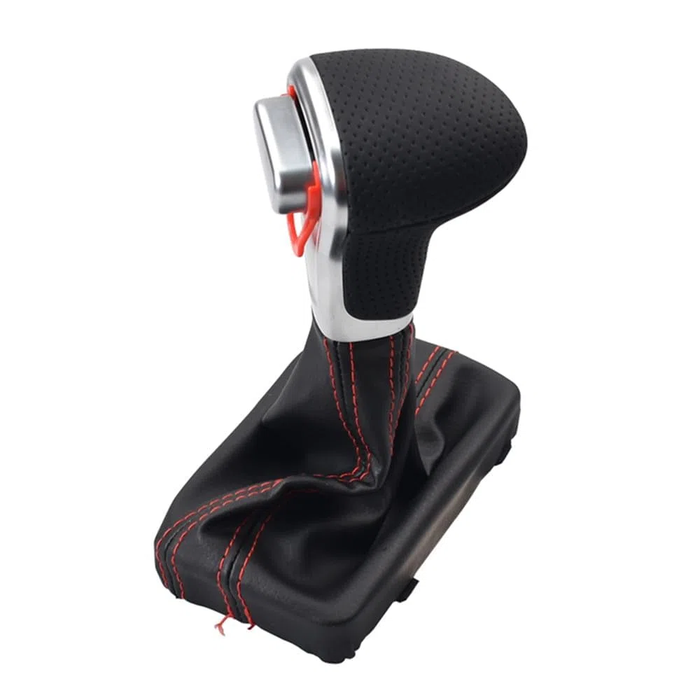 Pomo de palanca de cambios automático con funda de palanca de cambios negra transpirable, transmisión de costuras rojas para Au-di A3 A4 A5 A6 Q5 Q7 2004 2005 2006 2007 2008 2009 2010 2011 2012 2013