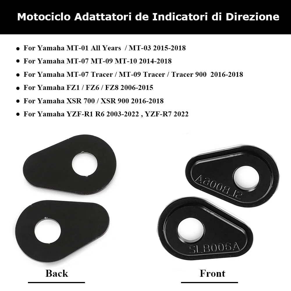 4pcs Moto Adaptadores de Indicadores de Dirección para MT-03 MT-07 MT-09 MT-10 Tenere 700 YZF-R1 R3 R6 R7 Tracer 900 XSR700 XSR900 - Negro
