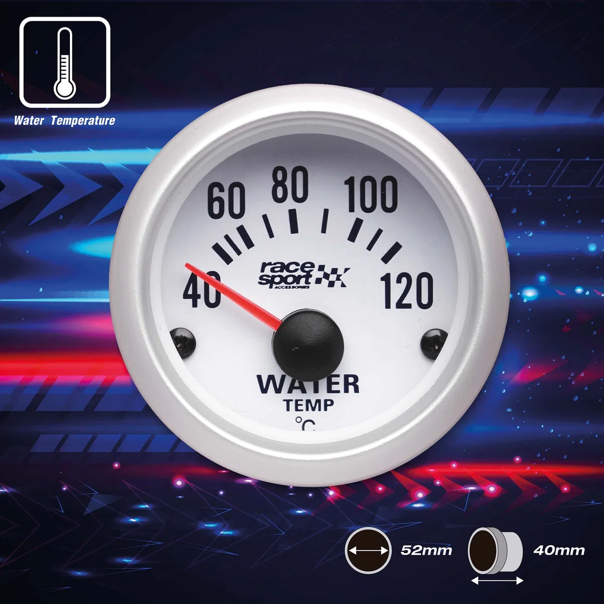 S SUMEX Gaug504 Termómetro Temperatura Agua "Race Sport", Diámetro 52 mm, 12V Color Blanco