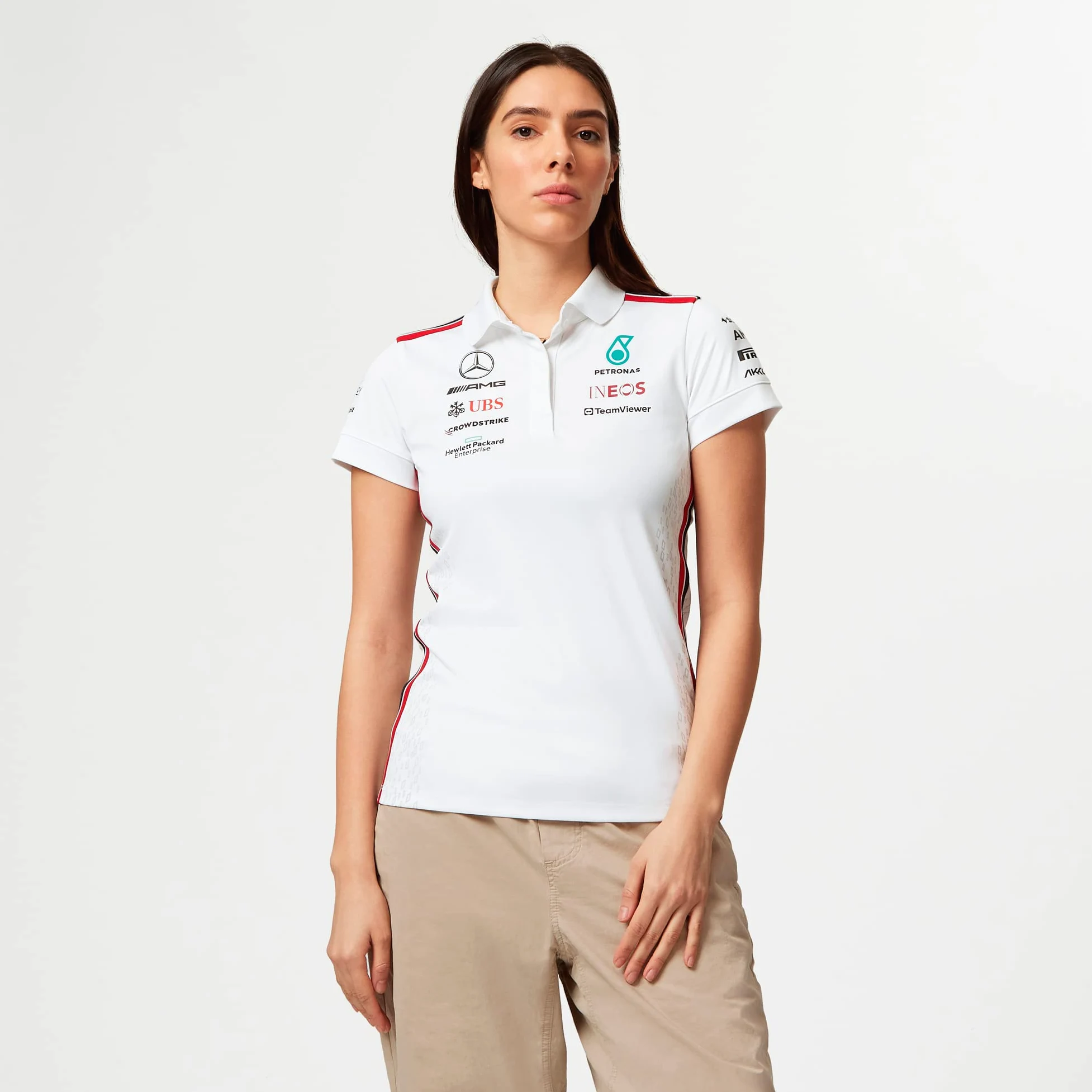 2023 Mercedes-AMG Team Polo Football Soccer T-Shirt Camiseta (White) - Ladies