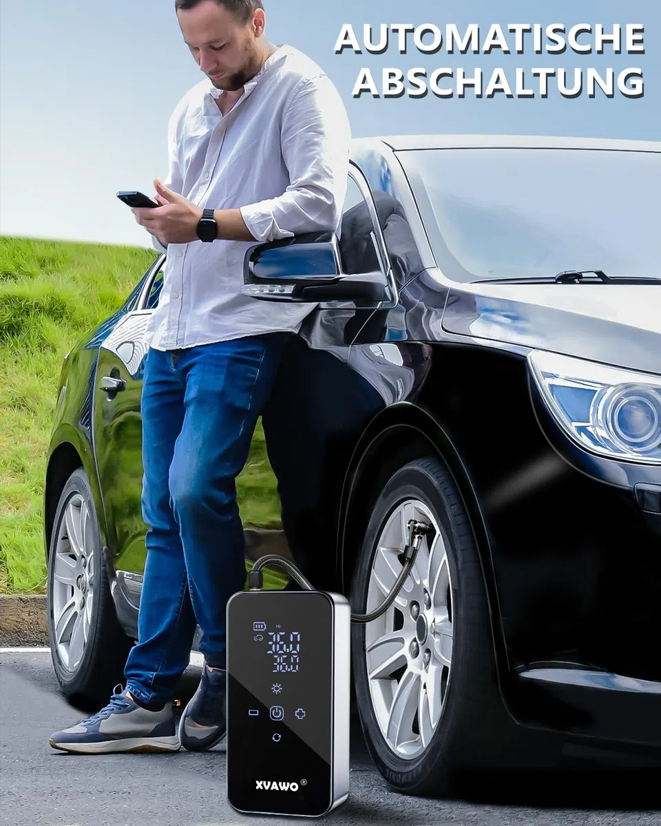 Compresor Aire Portatil 150PSI: Inflador Ruedas Coche con Batería | Hinchador Electrico Con Parada Automática Para Coche Moto Bicicleta y Balones