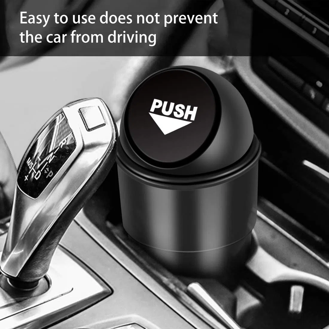 Cubo de basura para coche con tapa, a prueba de fugas, contenedor de basura pequeño para automóvil, oficina, hogar, cocina, dormitorio, set de 2 (negro)