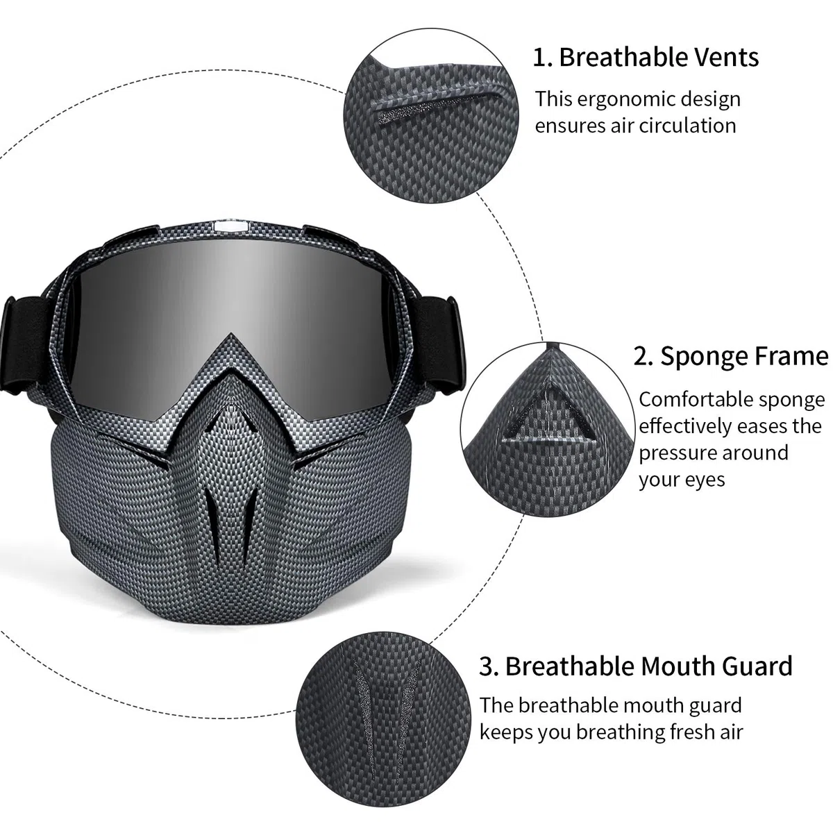 LAMEDA Máscara De Casco Moto Motocross Con Gafas Antivahos De Sol VLT 18%/S3 Para Mujer Y Hombre, Mascara Deportiva Para Esqui Motocicleta
