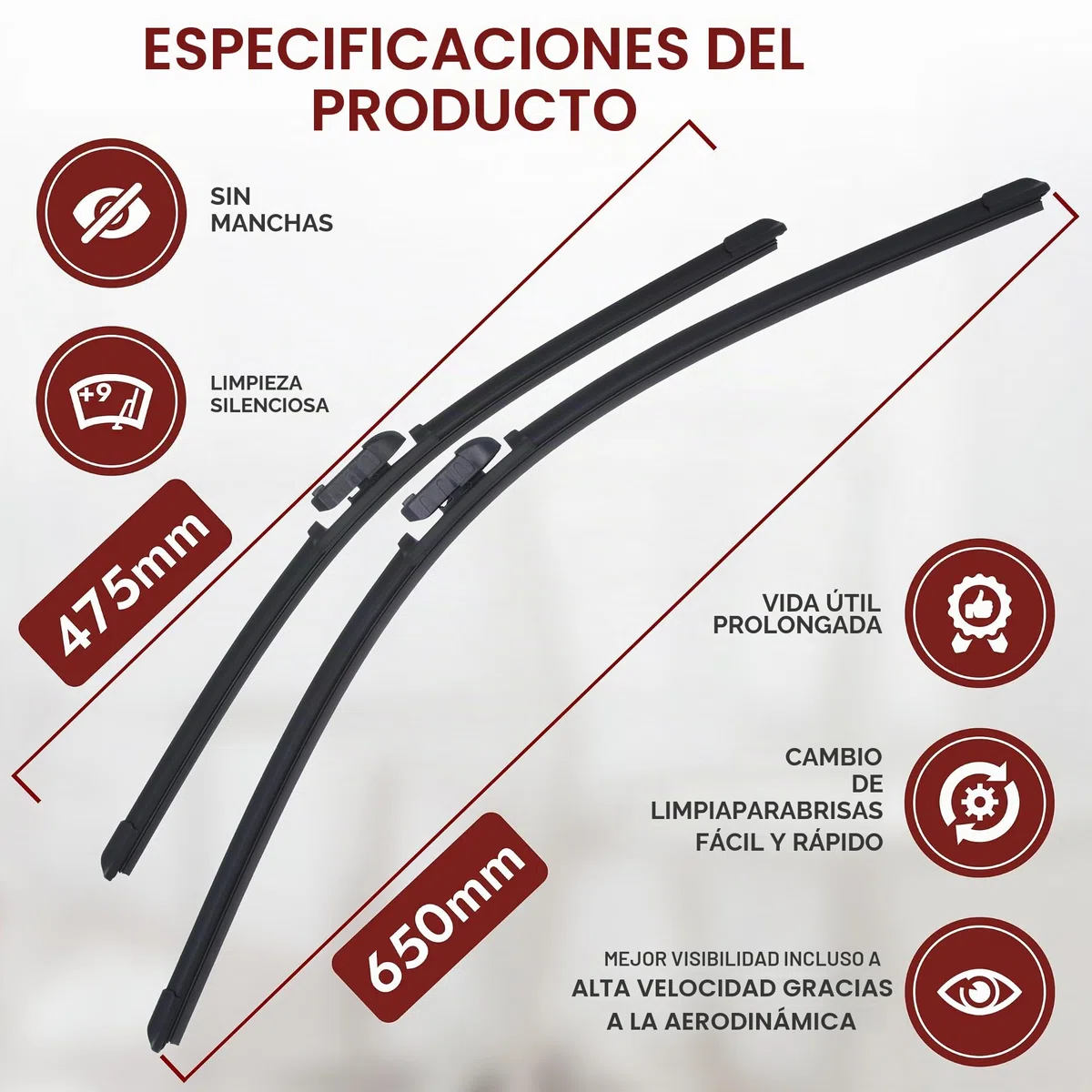 Recambo Limpiaparabrisas delantero y trasero compatible con Ford C-Max | año de fabricación 2007 2010 (juego de 3: 475 mm/650 mm/300 mm)