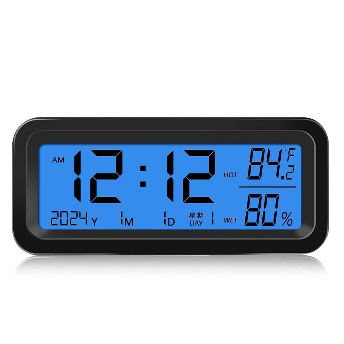 Reloj de Tablero de Automóvil, 3 en 1 Reloj Coche Solar de Automóvil Digital/Termómetro/Higrómetro, Mini Autoadhesivo Reloj Temperatura Coche Salpicadero, para Hogar y Coche