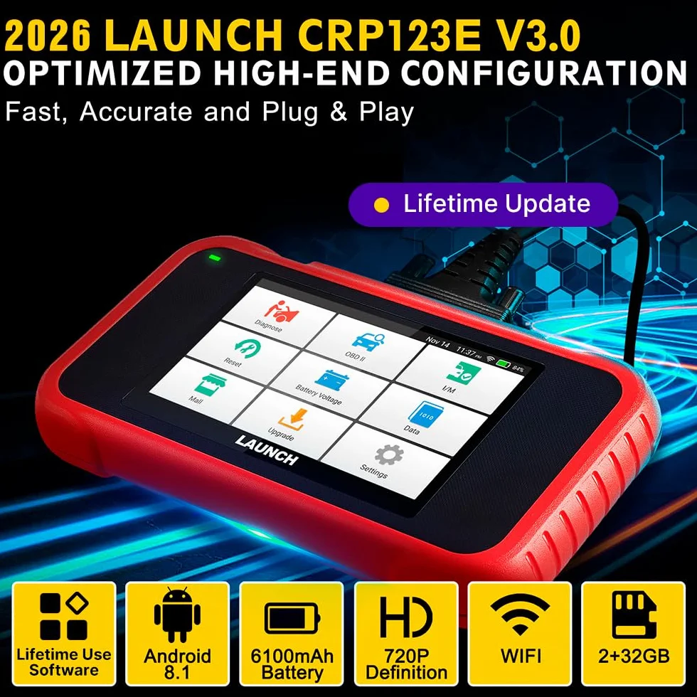 LAUNCH CRP123E V3.0 OBD2 Diagnosis Coche con Sistema de Motor ABS SRS Transmisión y 7 Funciones de Reinicio, OBD 2 Escaner Automotriz Reset de Aceite ETS SAS, Diagnostico Multimarca WIFI Actualización