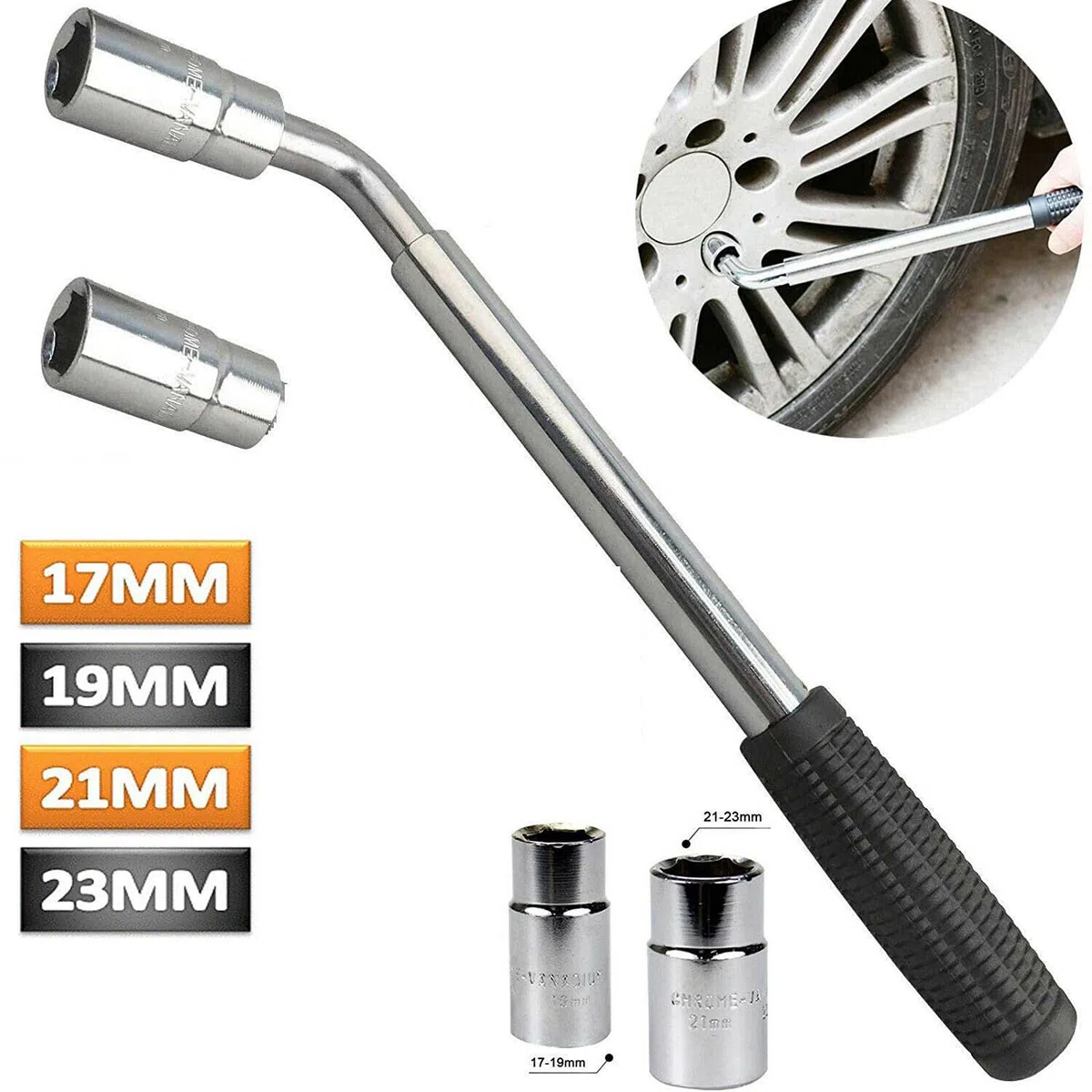 JOMAFA Pack Emergencia Coche - Llave Extensible para Ruedas + Gato para Cambio de Ruedas - Kit Herramientas de Emergencia para Viajes, Taller o Carretera - Compatible con Coches, SUV