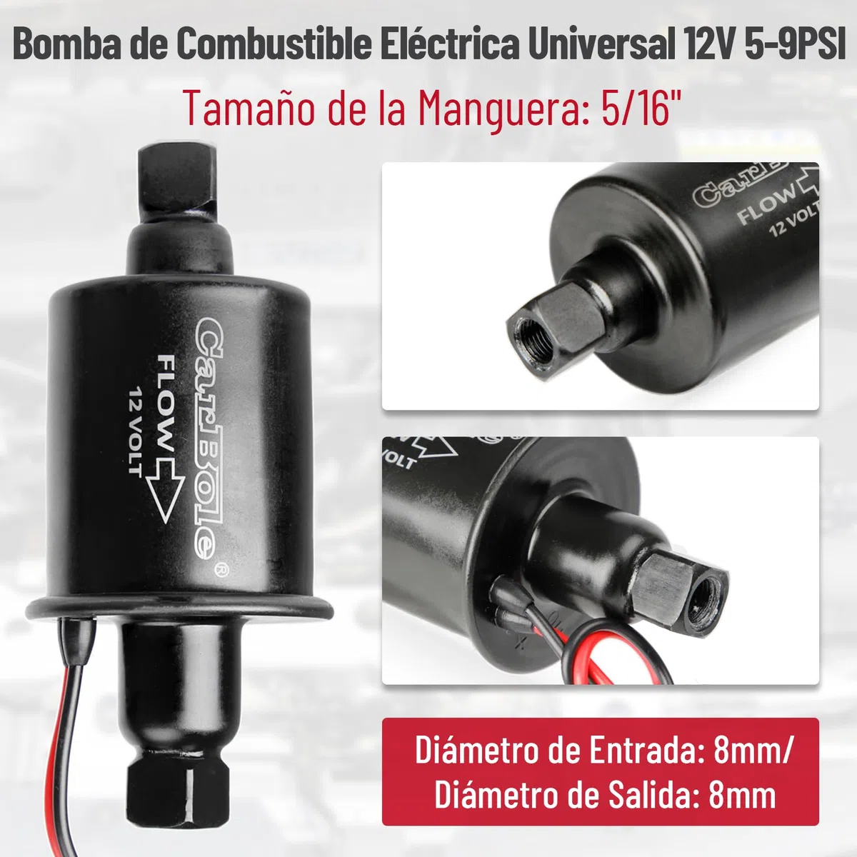 CarBole Bomba de Combustible Eléctrica 12V,5-9PSI,Bombas de Combustible,Entrada y Salida de 5/16 Pulgadas,Todos los automóviles y generadores de 12V Pompe à Carburant