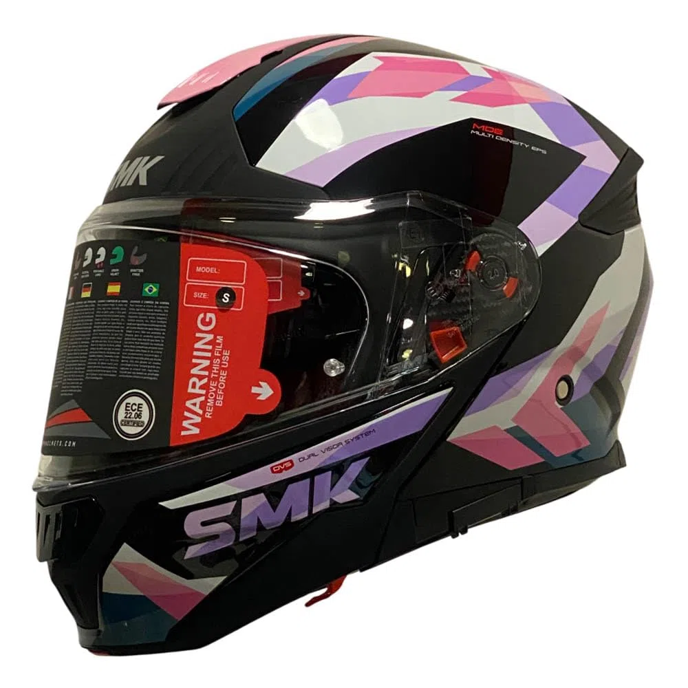 Casco de Moto Modular SMK Gullwing Charger Rosa Abatible con Visor Solar - Homologado P/J ECE 22.06 - Designed