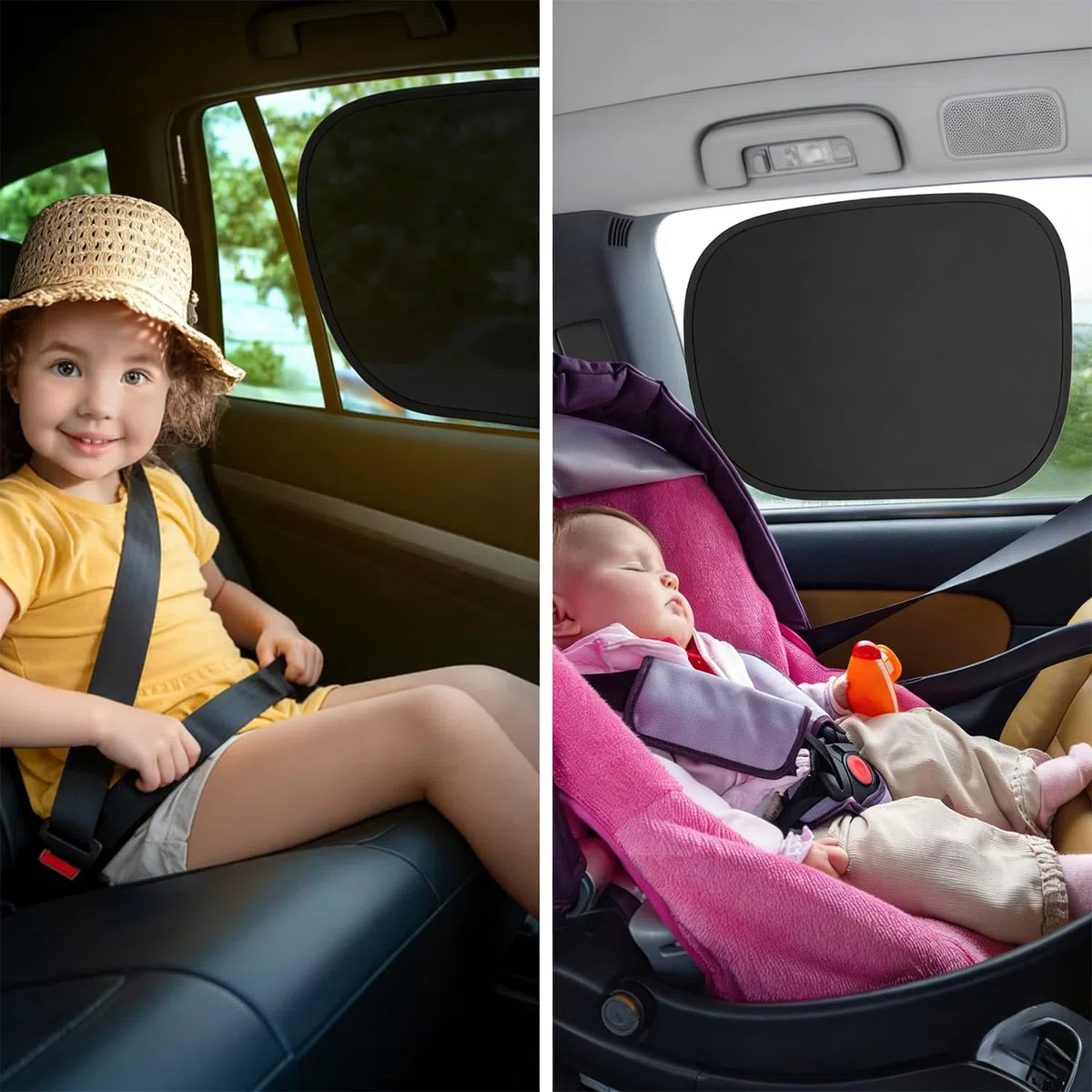 Paquete de 4 parasoles para ventana de coche, máxima protección solar para ventanas laterales, viseras solares estáticas para niños y bebés, bloqueador UV para ventanas laterales delanteras y