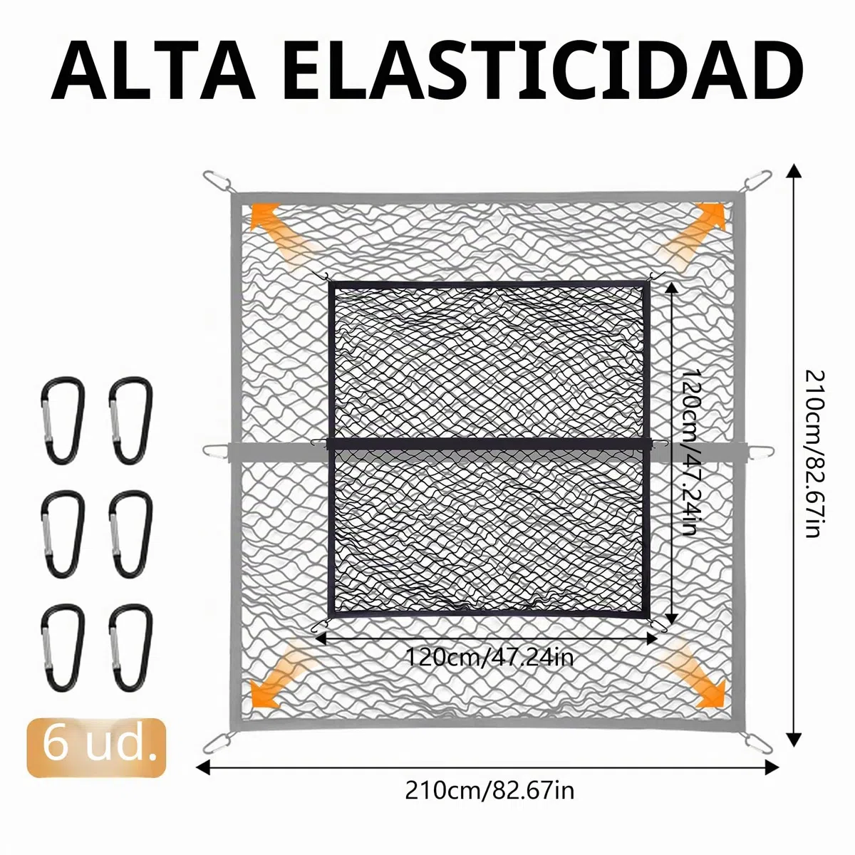 Red de carga elástica, 1,2 x 1,2 m, red de carga para maletero de coche, red de equipaje con 6 ganchos, organizador de red de almacenamiento de coche, malla para camiones, SUV