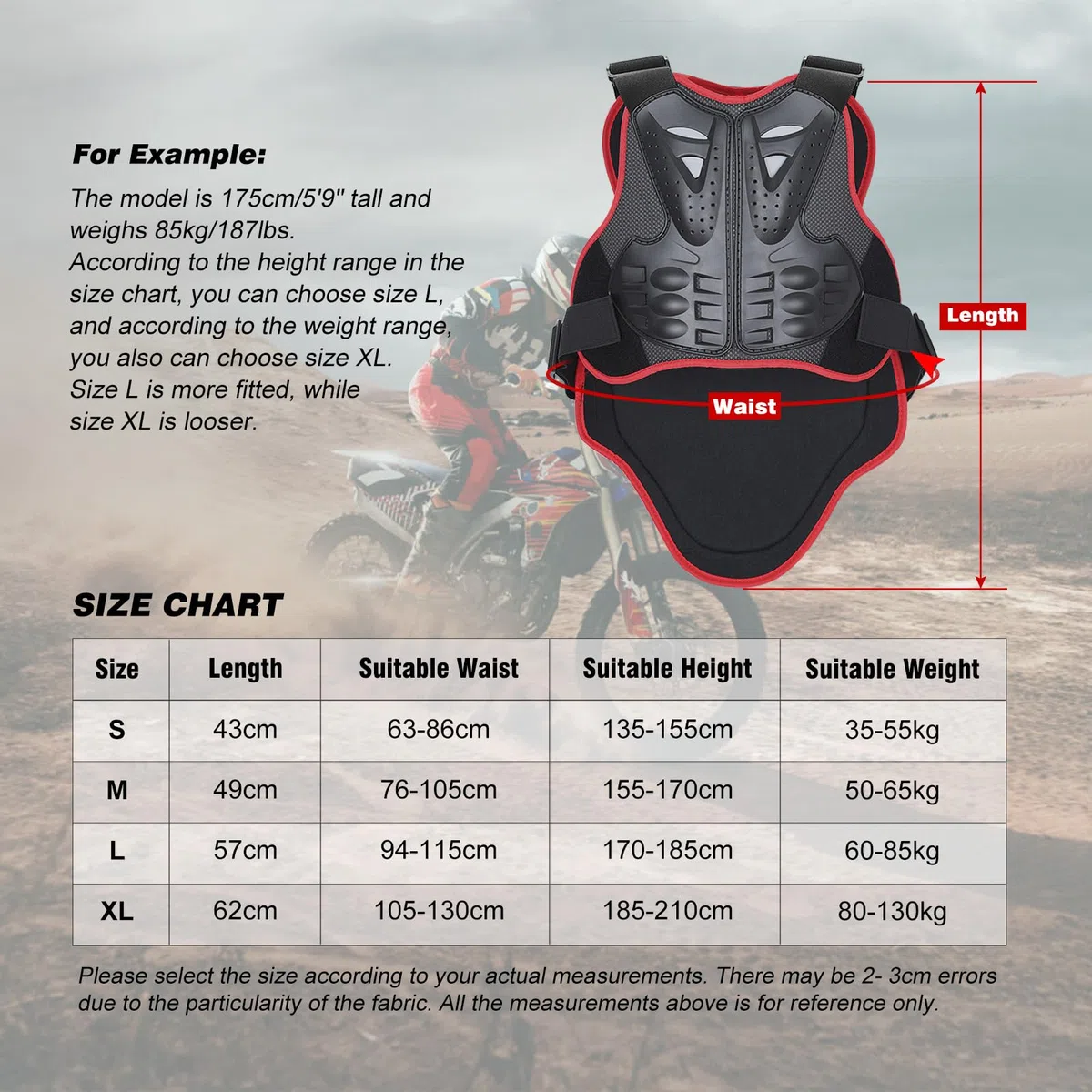 PELLOR Carreras Chalecos Columna Vertebral y Pecho Equipamiento de Protección para Ciclismo, Chaleco para Motocicleta Esquí Equitación Patineta Protector de Espalda y Pecho Equipamiento Anticaídas