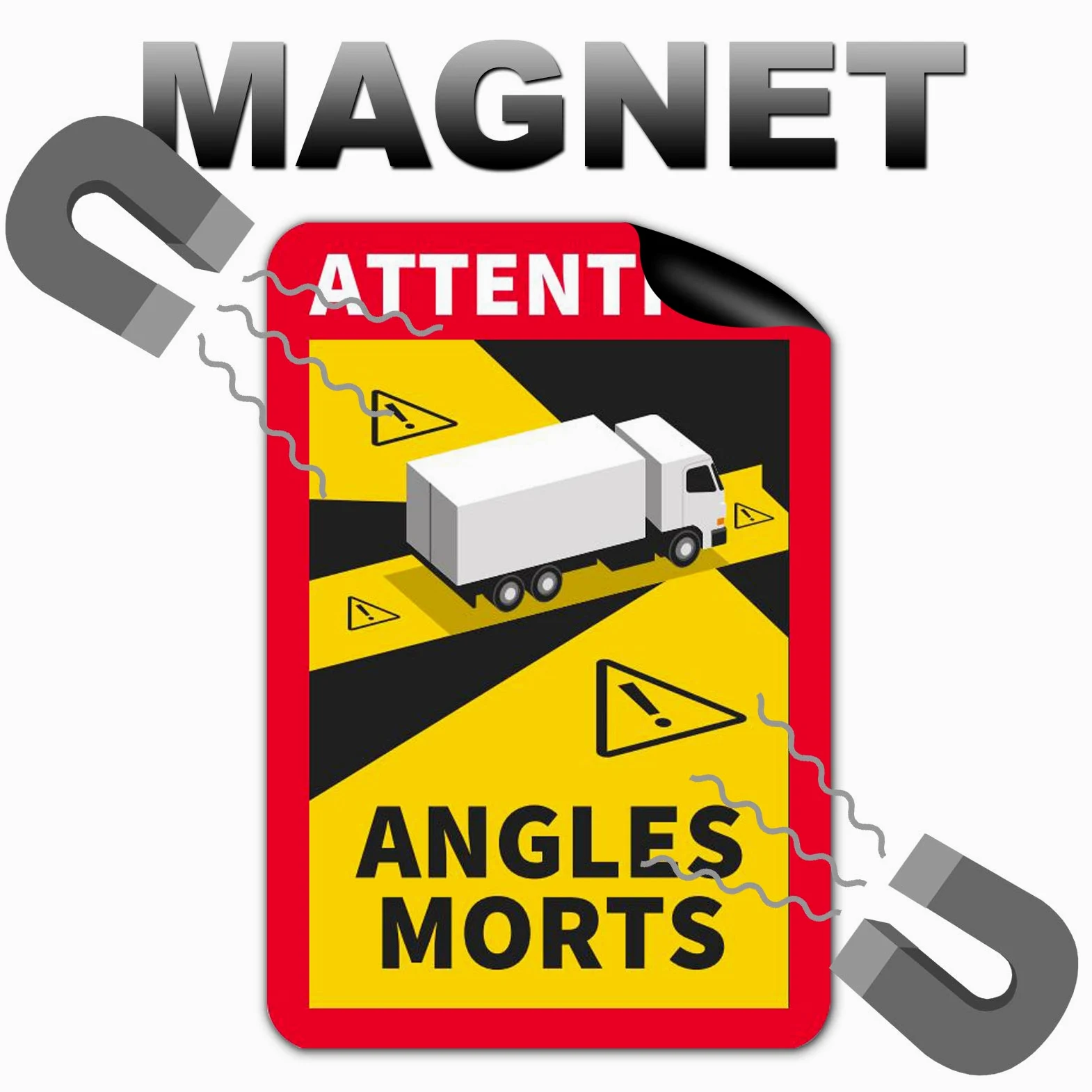 3 placas magnéticas Attention Angles Morts, 25 x 17 cm, para camiones y caravanas, cartel de advertencia para Francia con protección UV