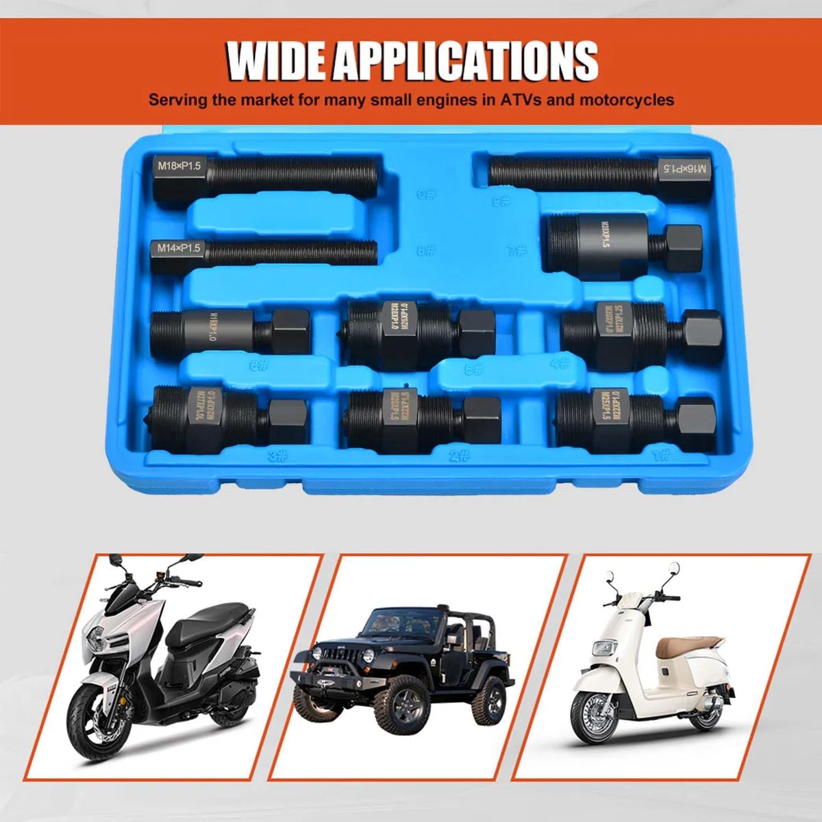 Juego de 10 Piezas Herramientas universales para Extractor de Volante de Motocicleta, Motocross, ATV, Compatible con Yamaha, Kawasaki, Honda, Suzuki