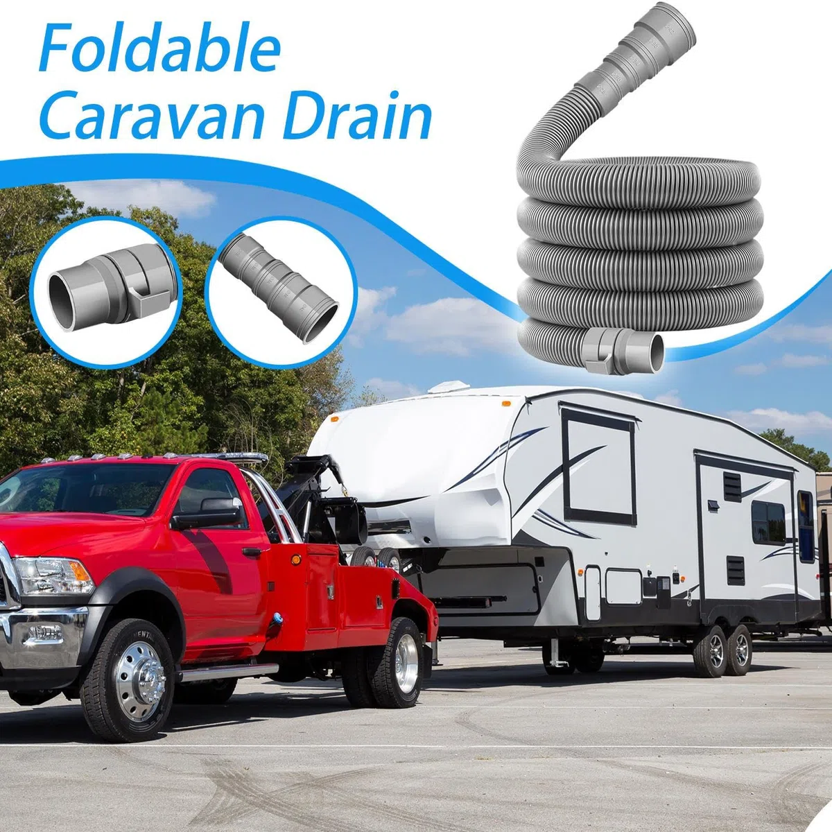 Manguera de residuos para autocaravana, extensible para tubo de drenaje, manguera de alcantarillado ajustable para caravana con 2 m, 6 m, 10 m, kit de conexión rápida a prueba de fugas, almacenamiento