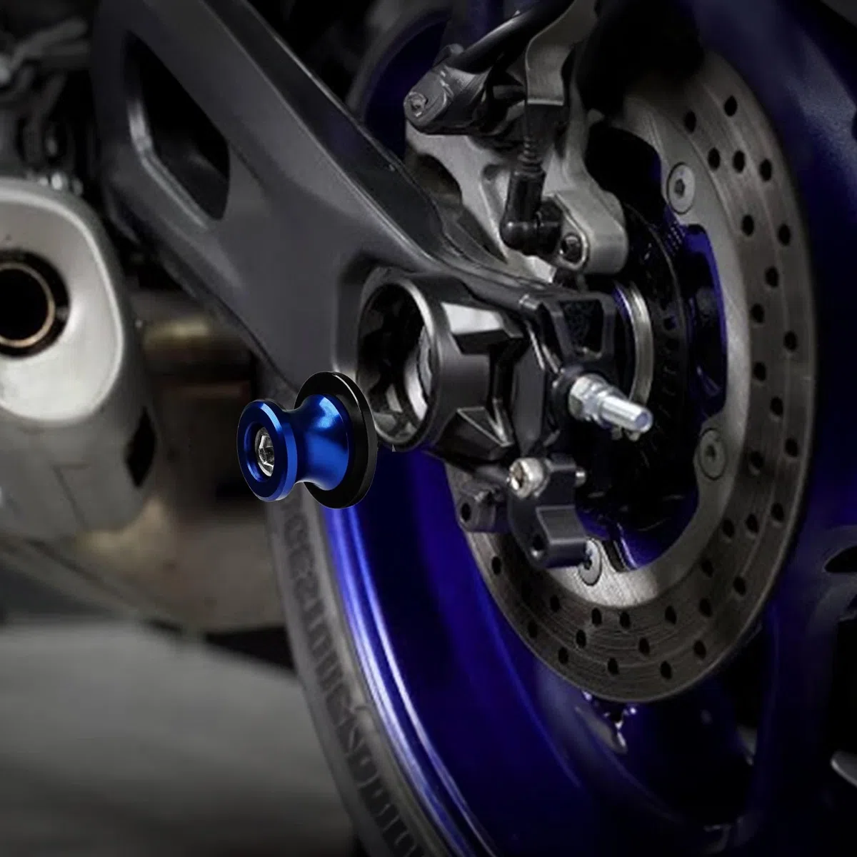 4 Piezas Diábolos para Moto: M10 Azul Carretes de Brazo Oscilante Aluminio CNC, Brazo Oscilante Motocicleta, Caballetes Traseros de Moto, Brazo Oscilante Motocicleta, Motocicleta CNC Soporte Trasero