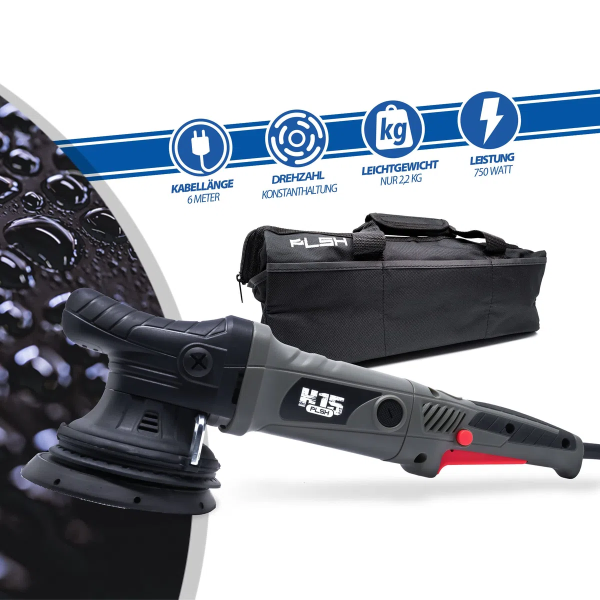 Paquete de abrillantador para coche: PLSH H15 pulidora + abrillantador Menzerna One-Step 0,25 l, limpiador de control 0,5 l, plastilina ValetPro Clay Rider 0,5 l, Sonax Quick Detailer 140 ml +