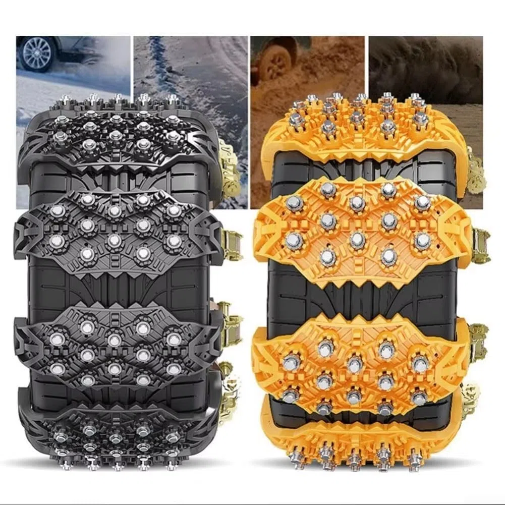 Paquete de 4 cadenas de nieve para neumáticos con pernos de acero y TP-U para barro helado todoterreno, tracción antideslizante resistente para SUV, camión, automóvil (negro)