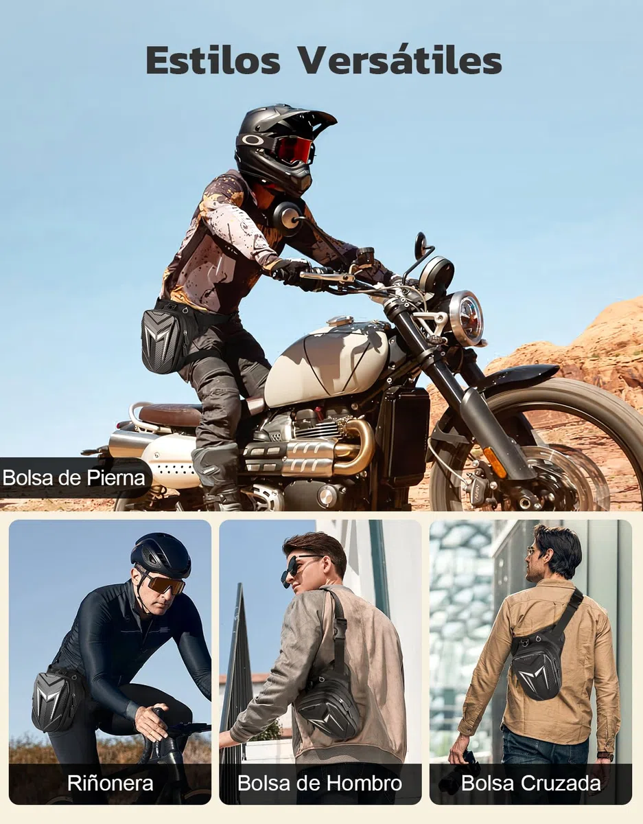 Mohard Pernera Moto con Correas, Bolsa Pierna Moto para Hombres y Mujeres, [Ampliable 40%] Duradero EVA Riñonera Moto con Reflector & Toma Auriculares para Ciclismo Senderismo Camping Escalada