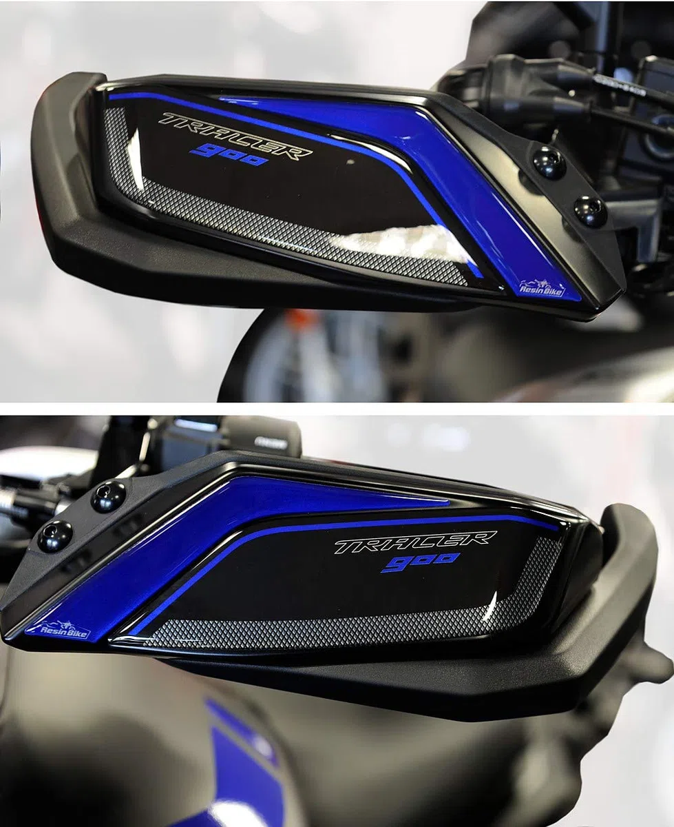 Resin Bike Adhesivos Moto Compatibles con Yamaha Tracer 900 2018-2020 Blue. Protección Paramanos de Choques y Arañazos Moto. Pegatinas 3D Resinadas Made in Italy