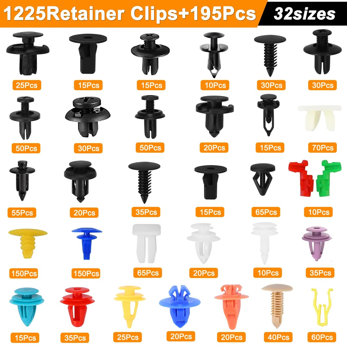 Juego de 1420 Piezas de Clips Remaches Plástico - 32 Tamaños Grapas Coche para Automóviles,Clips de Fijación para Coche con Bridas para Cables,Separadores y Accesorios para Herramientas