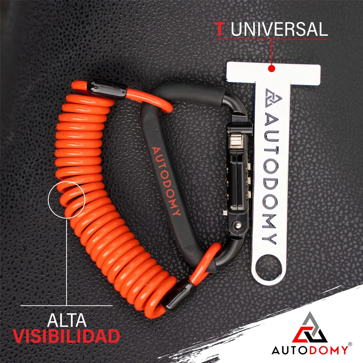 Autodomy Candado Casco Moto | Antirrobo Casco Moto con Mosquetón, Código de Seguridad, Cable de Acero Flexible de 150 cm y Adaptador T