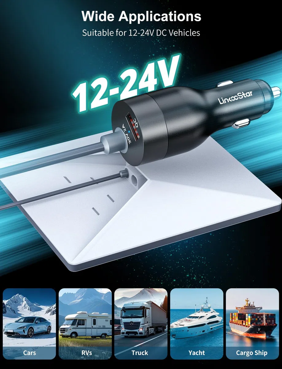 Starlink Mini Adaptador de Coche de 60 W de 12 V a 24 V CC, convertidor Elevador para Cable Oficial de 16 AWG 30 m, Adaptador Starlink Mini 12 V 2 en 1 Adaptador de Encendedor de Cigarrillos de Coche