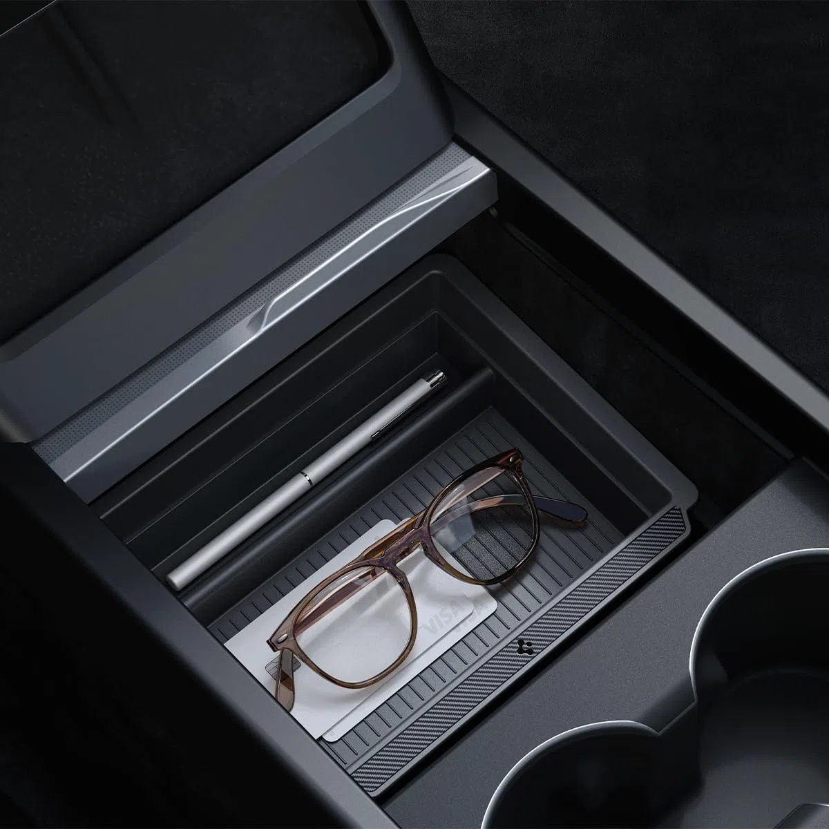 Spigen Tesla Model Y Juniper (Solo Premium & Performance 2025/26) Y Model 3 Highland (Standard, Premium & Performance 2024/25/26) Bandeja Organizadora Consola Central con Tecnología de Deslizamiento