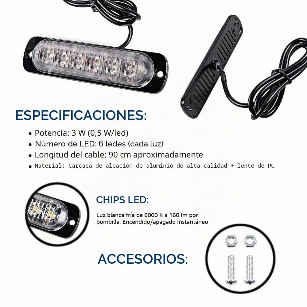 Ricoy - Barra ultrafina de luz de emergencia con 6 LED amarillas. 12-24 V. Para coche, barco, remolque, caravana