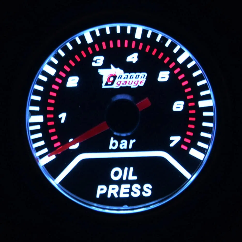 ETOPARS Universal 2" 52mm Manómetro de Prensa de Aceite 0-7 Bar Medidor Presión Aceite Motor Coche Tinte de Humo len Luz Blanca con Sensor