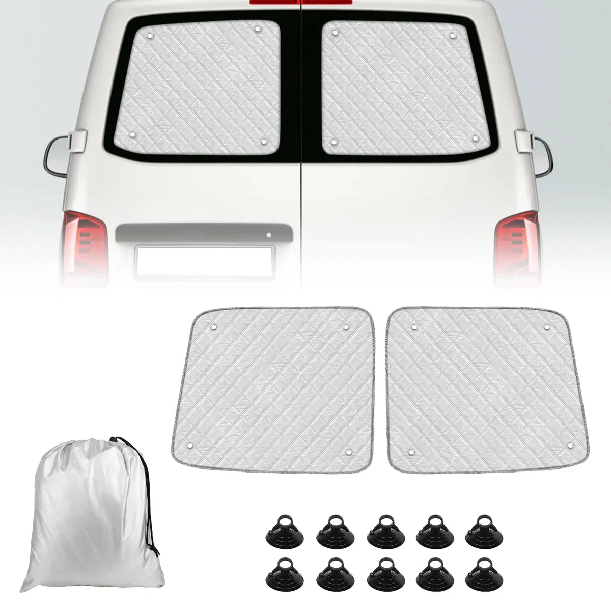 Parasol Coche Trasera Compatible con VW T5 T6 2003-2024, Parasoles para La Ventana Trasera de Dos Puertas Protección UV Privacidad Parasoles Térmicos Internos