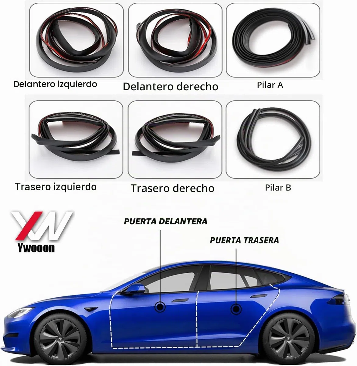 Kit De Sello De Puerta para Tesla Model 3, Sellado Insonorizado y Aislante del Ruido para Puertas y Ventanas de Automóviles, Tira de Sellado de Goma para Automóviles