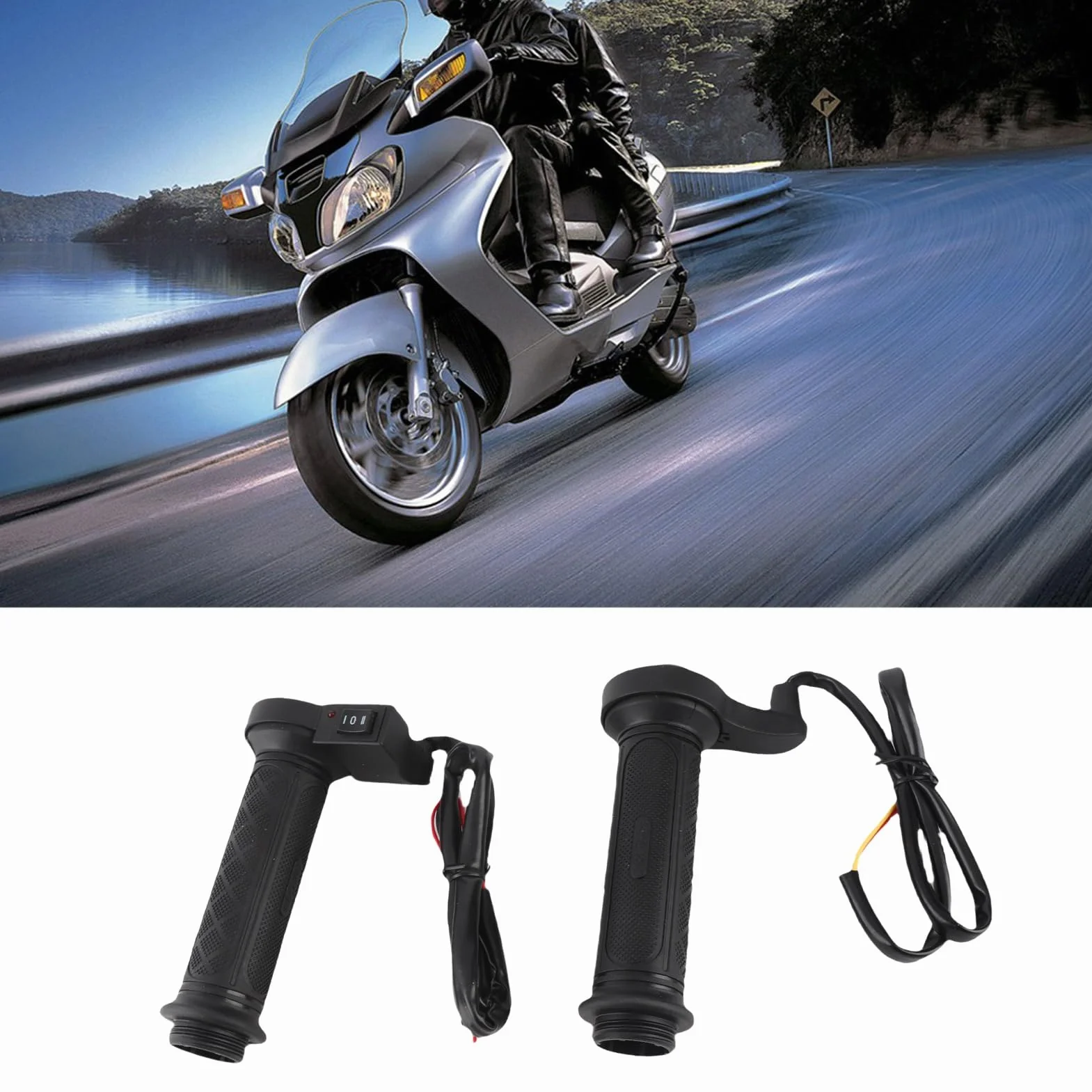 Puños Calientes para Motocicleta, 1 Par de 22 Mm (7/8") Manillar Eléctrico Universal para Motocicleta con Calefacción Caliente para Motocicleta/Bicicleta/ATV, Negro