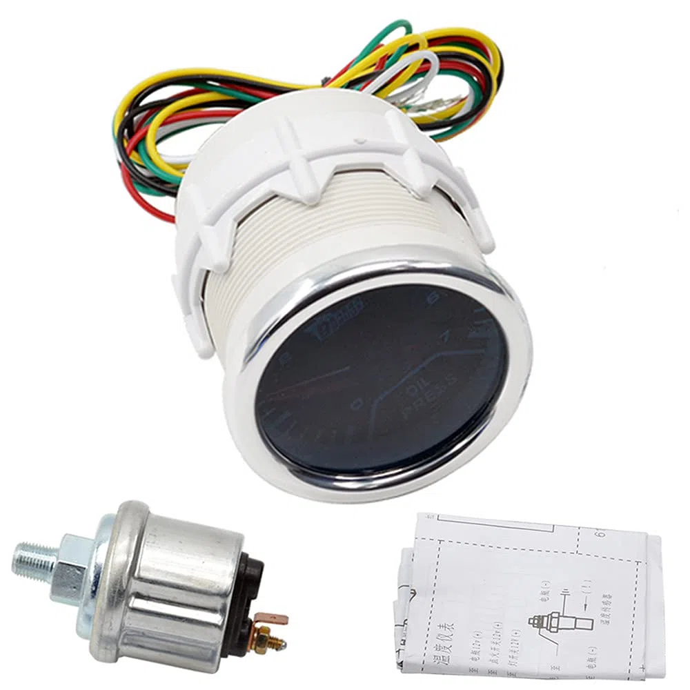 ETOPARS Universal 2" 52mm Manómetro de Prensa de Aceite 0-7 Bar Medidor Presión Aceite Motor Coche Tinte de Humo len Luz Blanca con Sensor