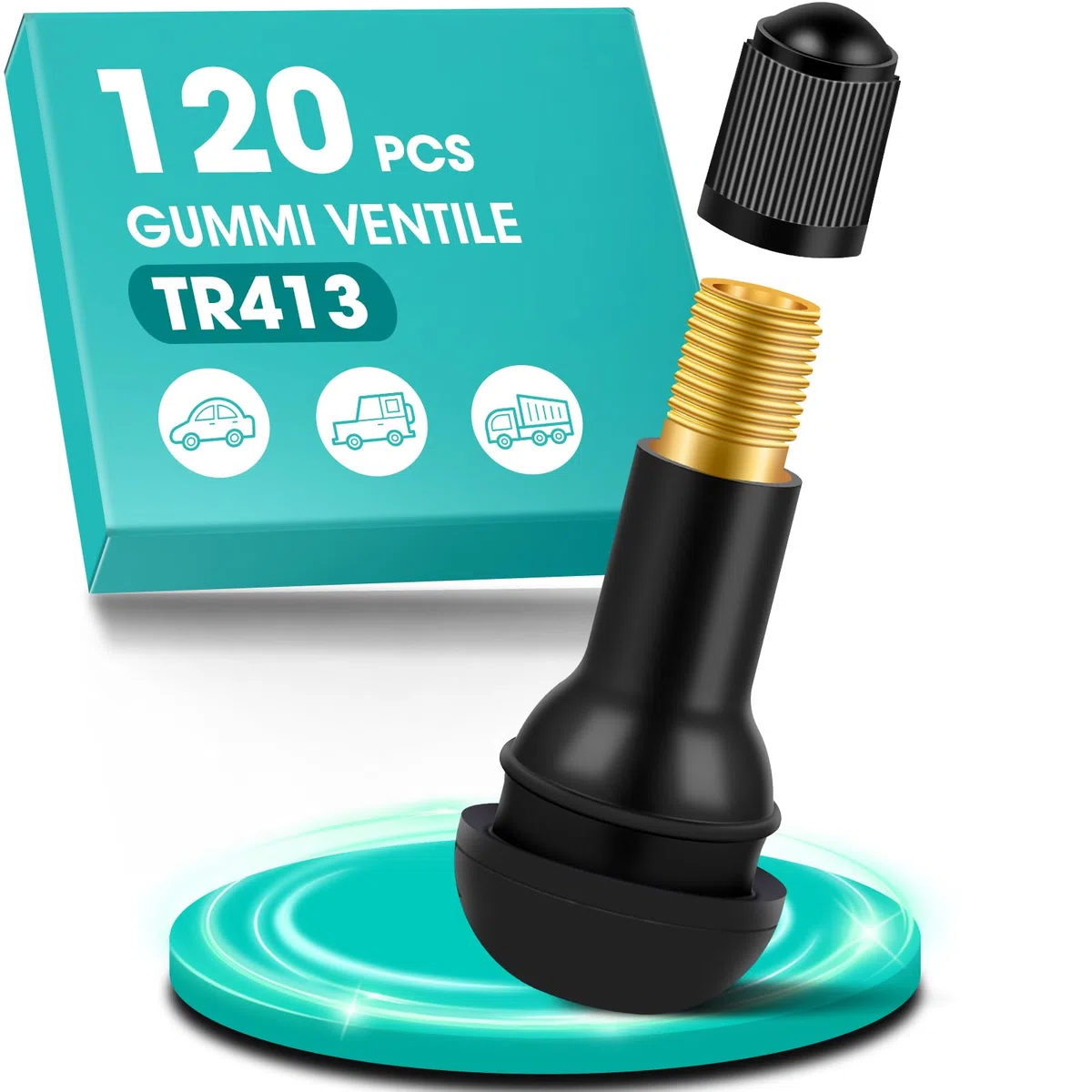 120 Piezas TR413 Válvulas de Goma Snap-In, Universal Valvulas para Neumático, Válvula Coche Tubeless para Automóviles, Motocicletas, Vehículos Todoterreno, Bicicletas