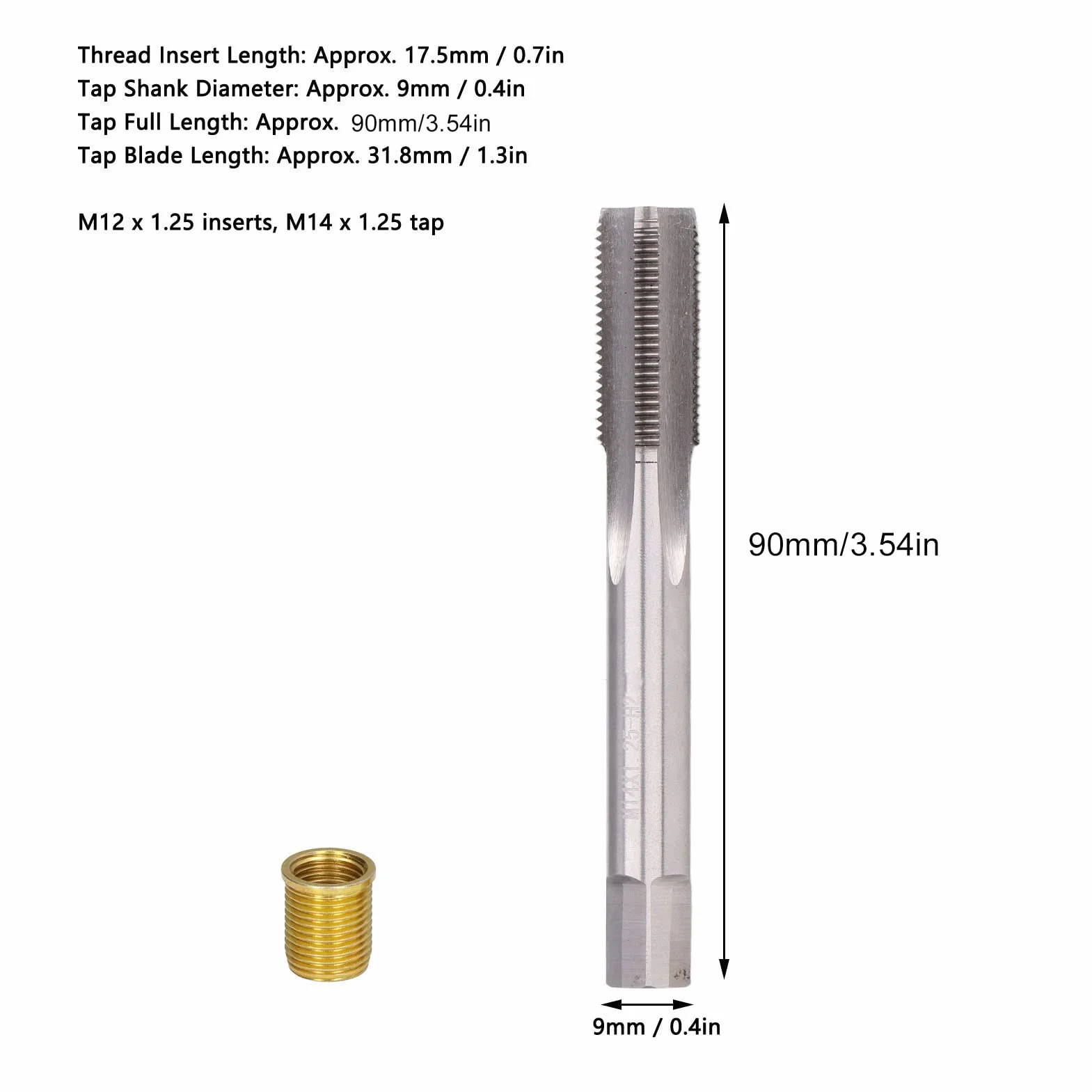 Herramienta de Reparación de Rosca de Bujía, Perno M12x1.25 Y Grifo M14x1.25 Kit de Reparación de Orificio Roscado de Bujía de Motor de Gasolina para Motores de Gasolina, Generadores