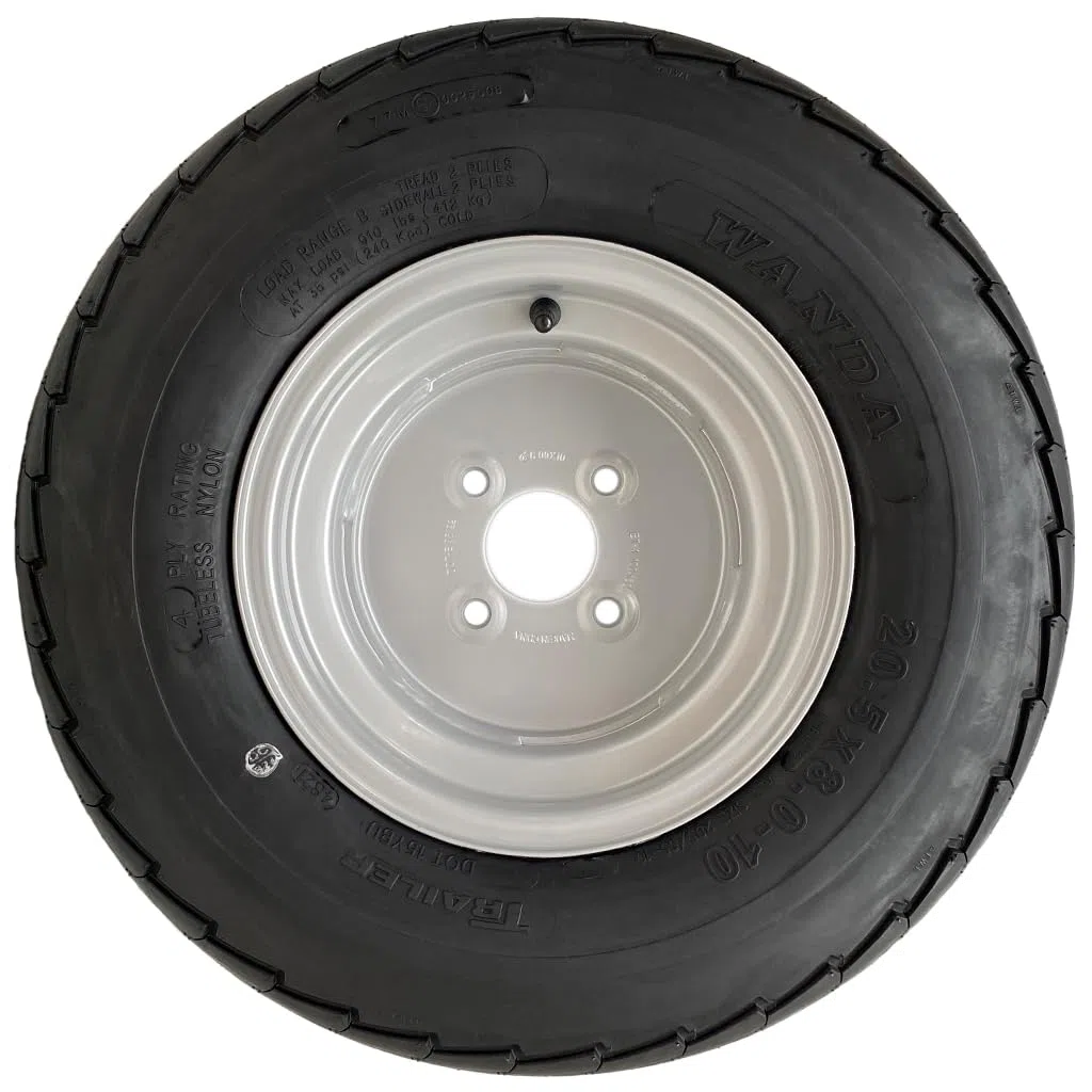 Kit de remolque de 20,5x8,00-10 Ruedas de alta velocidad legales para carretera Ruedas Parnells Cubo ALKO y eje de 750 kg