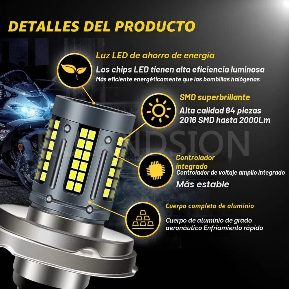 Ruiandsion R2 P45T - Bombilla de faro LED (12 – 30 V, súper luminosa, alta baja, haz LED, bombilla para coche, moto, faro delantero