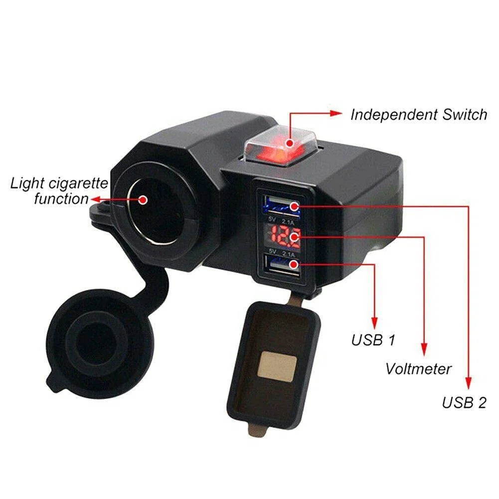 D74CS - Cargador Doble USB para Moto con Soporte táctil 12V / 24V Adaptador de Encendedor LED para Motocicleta Impermeable
