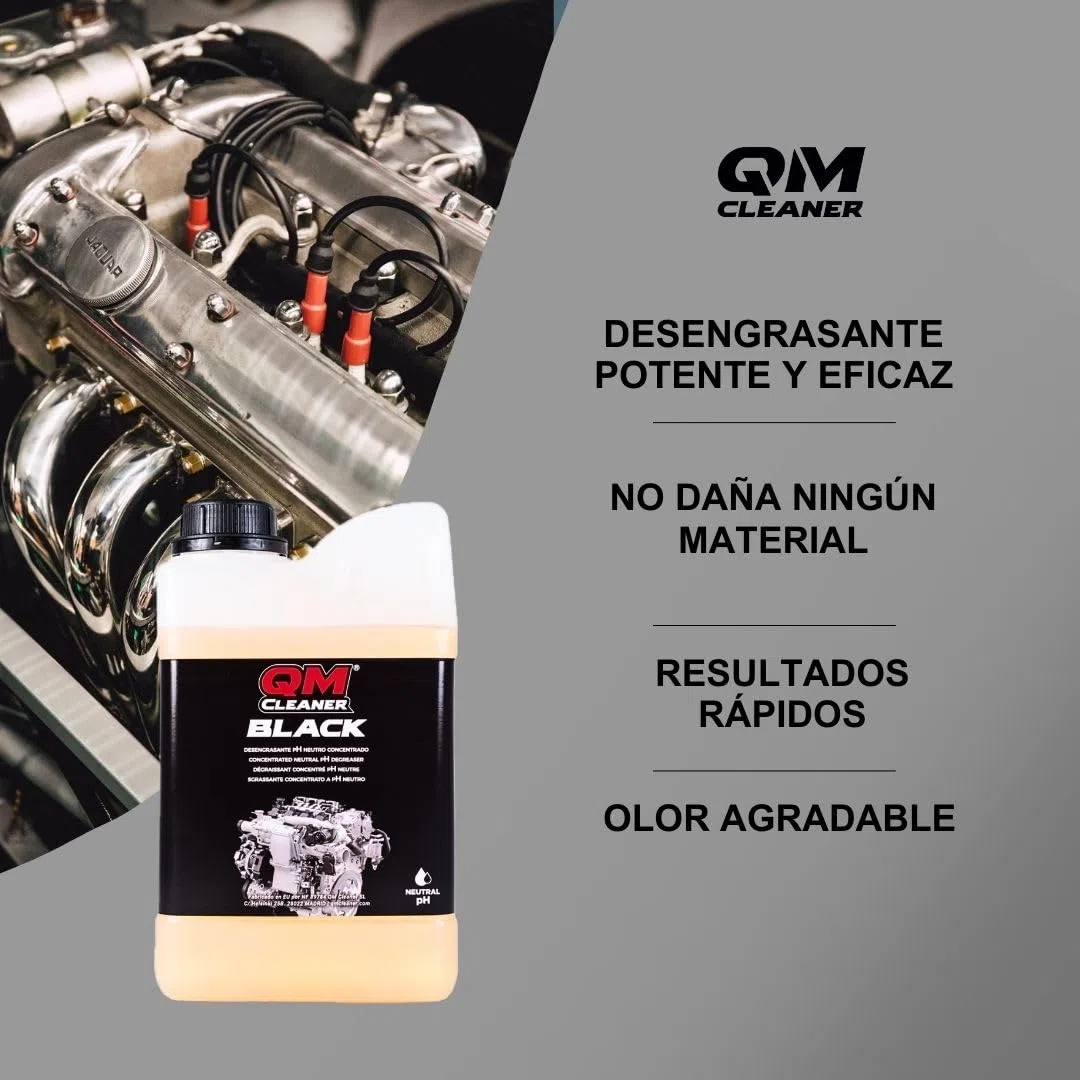 QM Cleaner Black 2 litros | Desengrasante Concentrado no Acido - Motores, Cadenas, transmisiones, embragues - Puede diluirse hasta un 25% - Apto para Limpieza por ultrasonidos